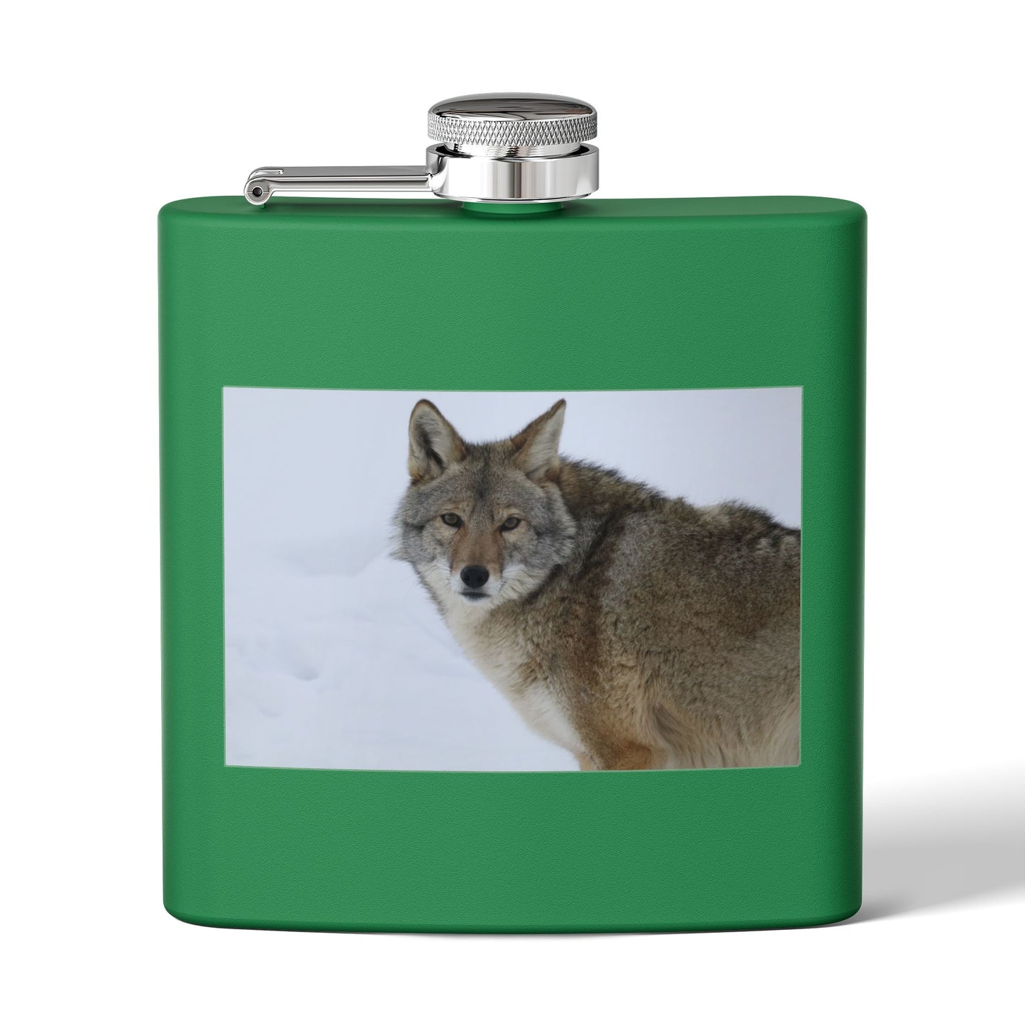 Coyote Photo Stainless Steel Flask — 6oz Wildlife Pocket Flask