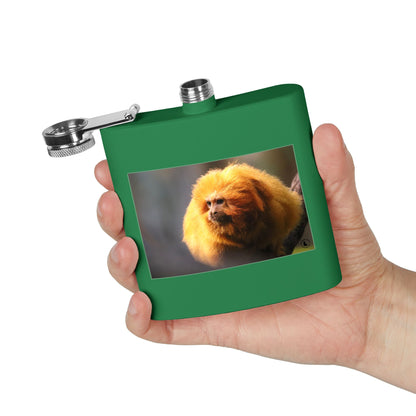 6oz Stainless Steel Flask with Golden Lion Tamarin Photo