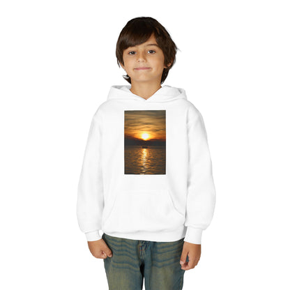Youth Hoodie with Golden Sunset Photo - Beach Vibes Kids Pullover