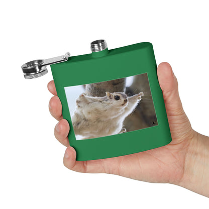 Squirrel Stretch Photo Flask — 6oz Stainless Steel Pocket Flask