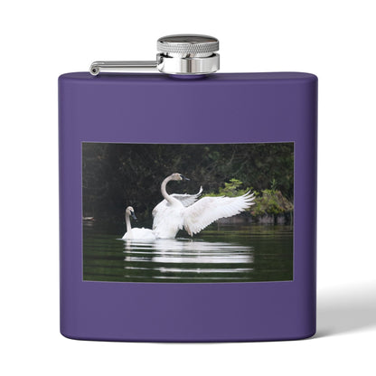 Swan Pair 6oz Stainless Steel Flask — Elegant Wildlife Photo Hip Flask