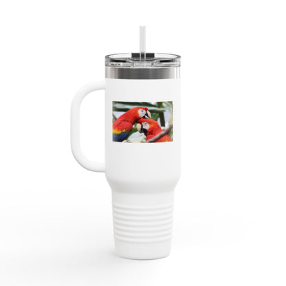 40oz Insulated Travel Mug — Colorful Macaw Parrot Photo, Double-Wall Tumbler for Travel & Outdoor