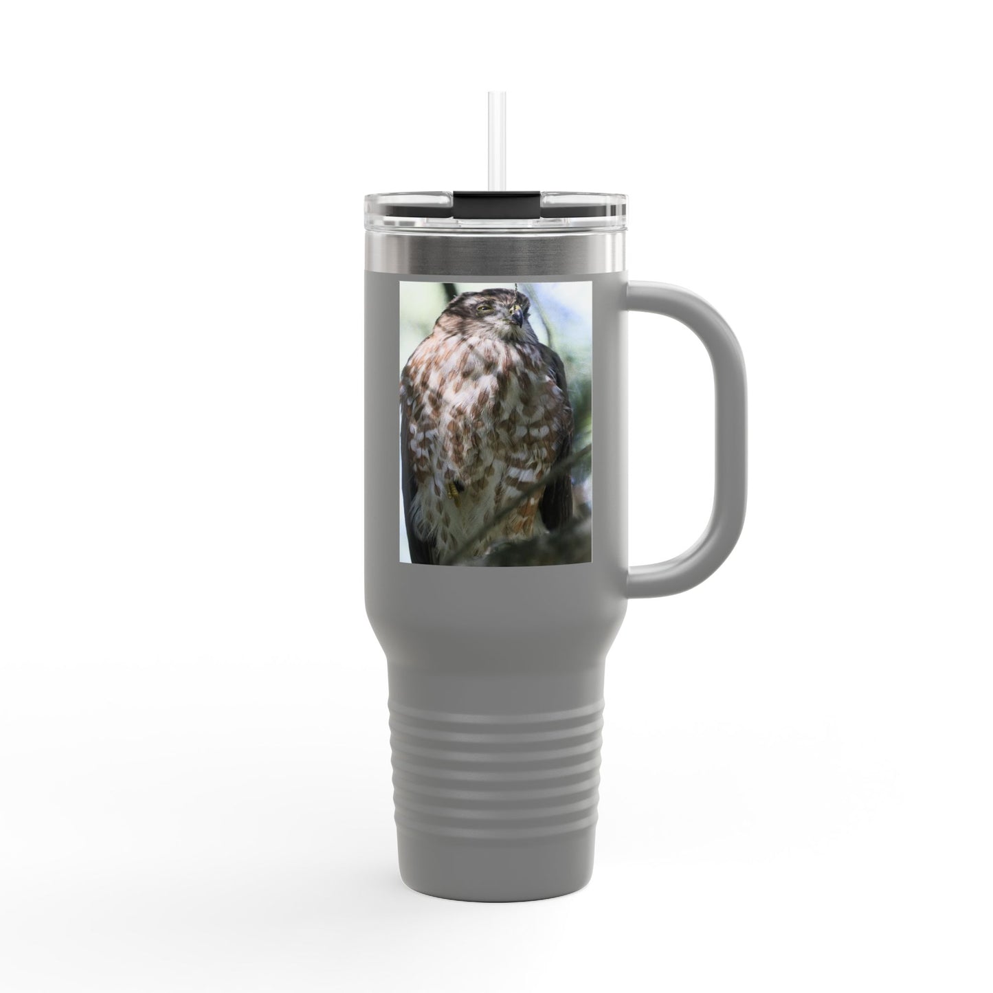 40oz Insulated Travel Mug — Photoreal Hawk Nature Tumbler