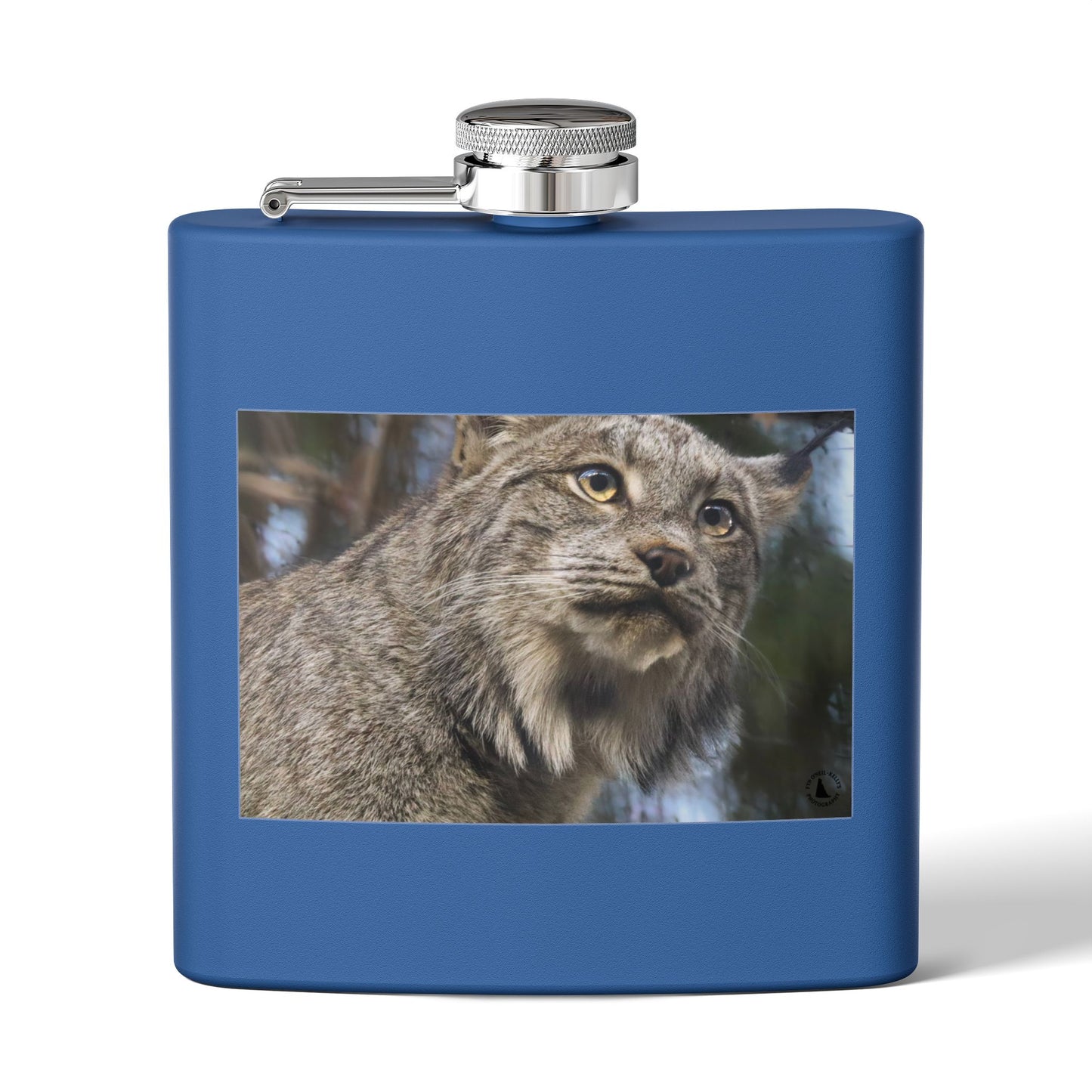 Lynx Portrait Stainless Steel Flask — 6oz Wildlife Gift for Outdoor Lovers
