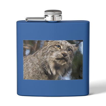 Lynx Portrait Stainless Steel Flask — 6oz Wildlife Gift for Outdoor Lovers
