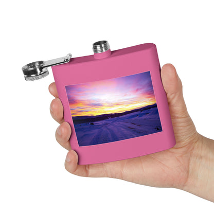 6oz Stainless Steel Flask — Winter Sunset Landscape Photo Flask