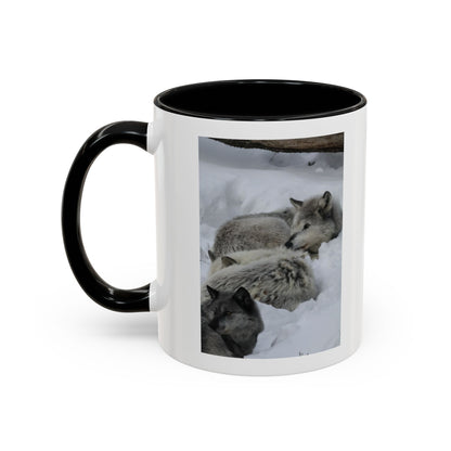 Wolf Pack Coffee Mug – Accent Black Handle 11/15oz, Winter Wildlife Photo