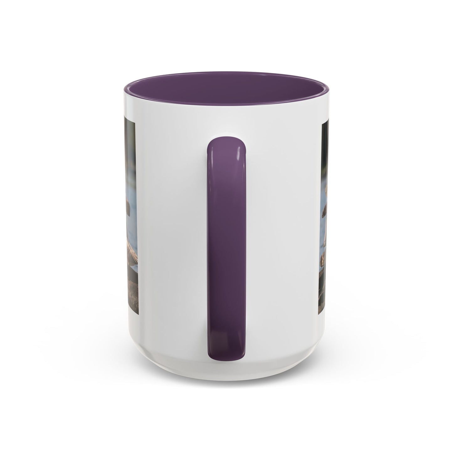 Seaside Rock Cairn Accent Coffee Mug — Coastal Bird & Stacked Stones Photo (11/15oz)