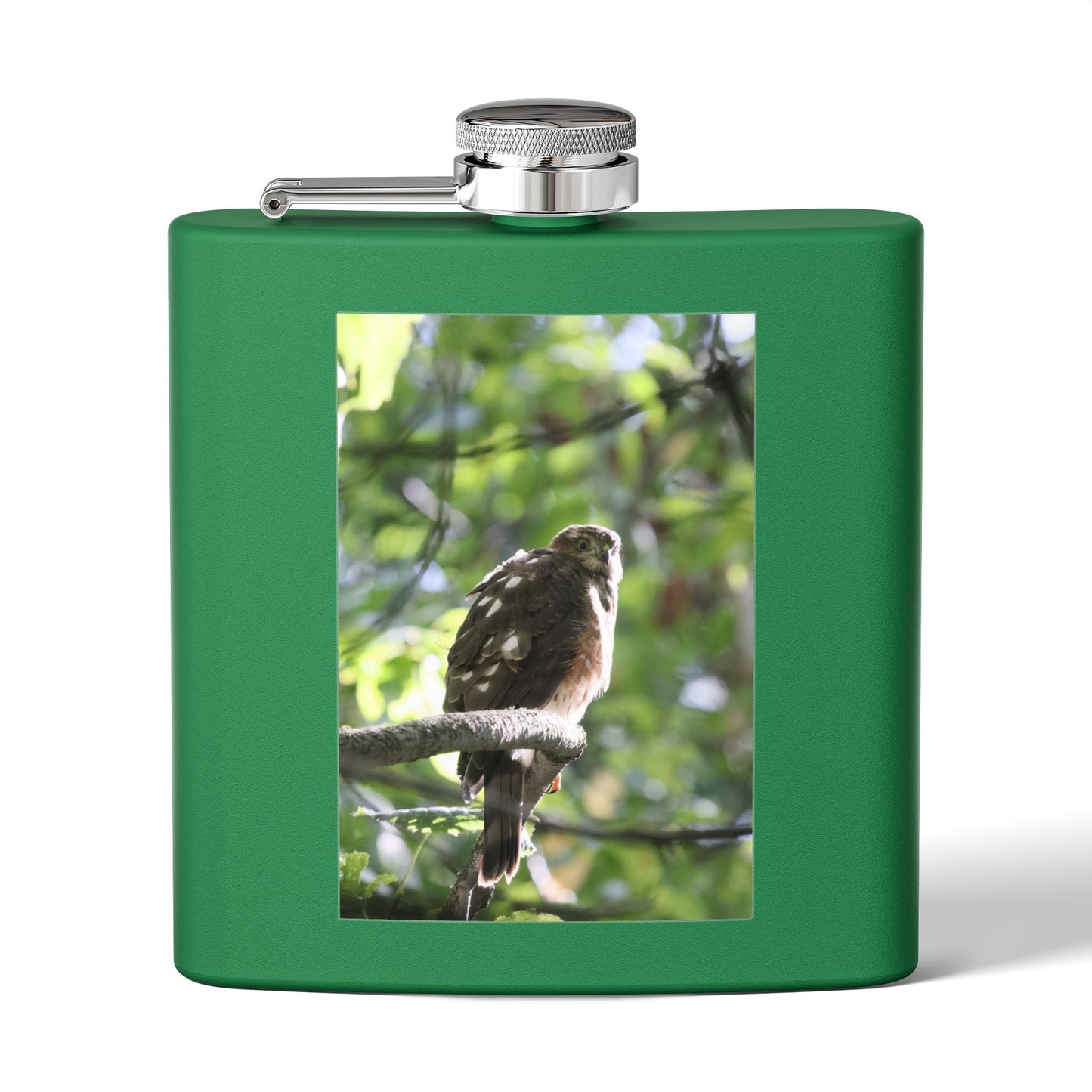 Flask — Woodland Hawk Photo Stainless Steel 6oz Hip Flask