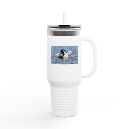 40oz Insulated Travel Mug with Loon Photo – Large Handle, Cold/Hot Beverage Tumbler
