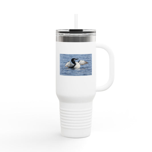 40oz Insulated Travel Mug with Loon Photo – Large Handle, Cold/Hot Beverage Tumbler