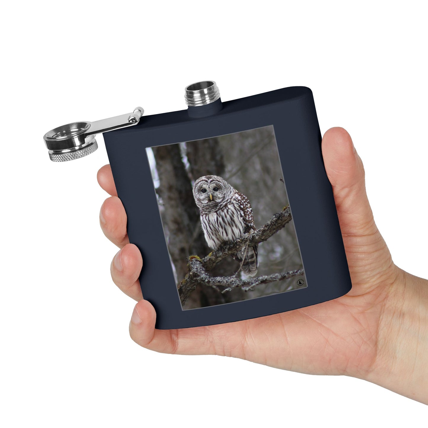 6oz Stainless Flask with Barred Owl Photo – Wildlife Nature Gift