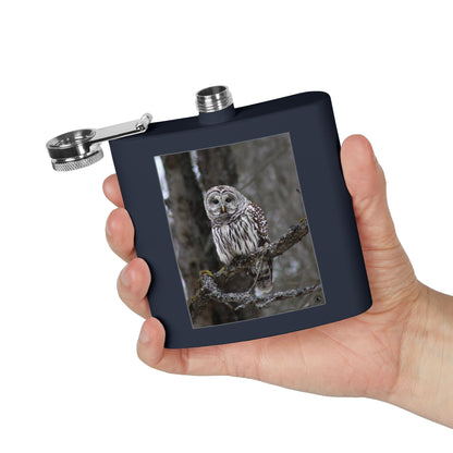 6oz Stainless Flask with Barred Owl Photo – Wildlife Nature Gift