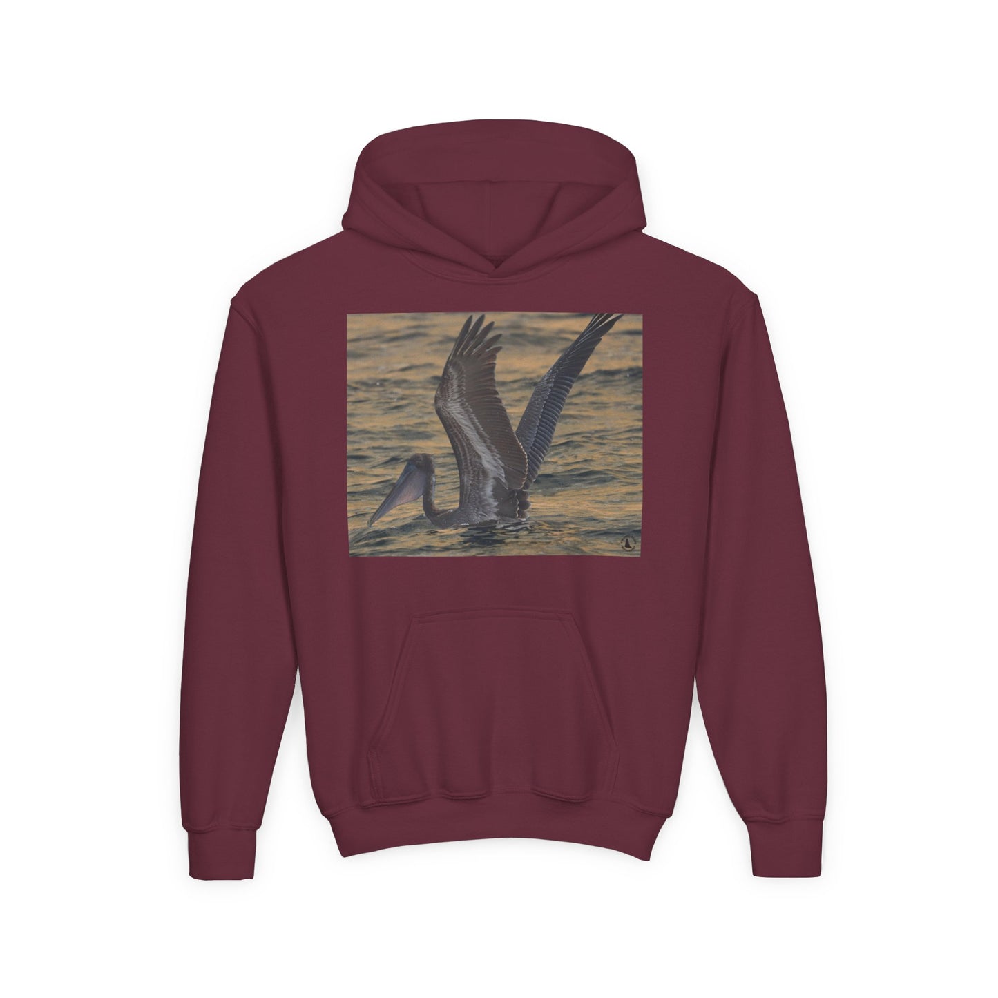 Youth Pelican Sunset Hoodie — Kids Beach Wildlife Pullover