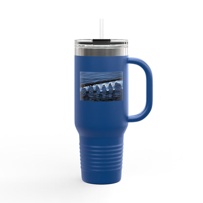 40oz Insulated Travel Mug — Ocean Wave Ice Photo Design, Large Stainless Steel Tumbler