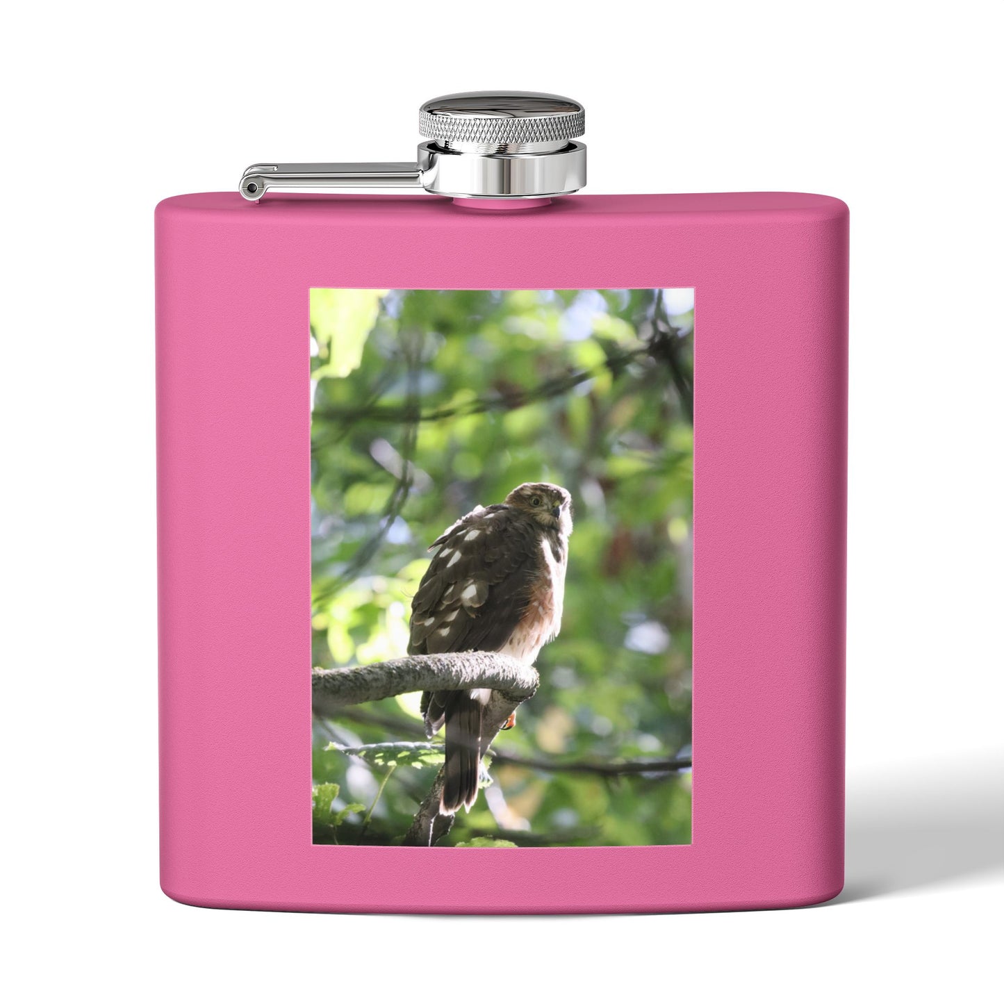 Flask — Woodland Hawk Photo Stainless Steel 6oz Hip Flask