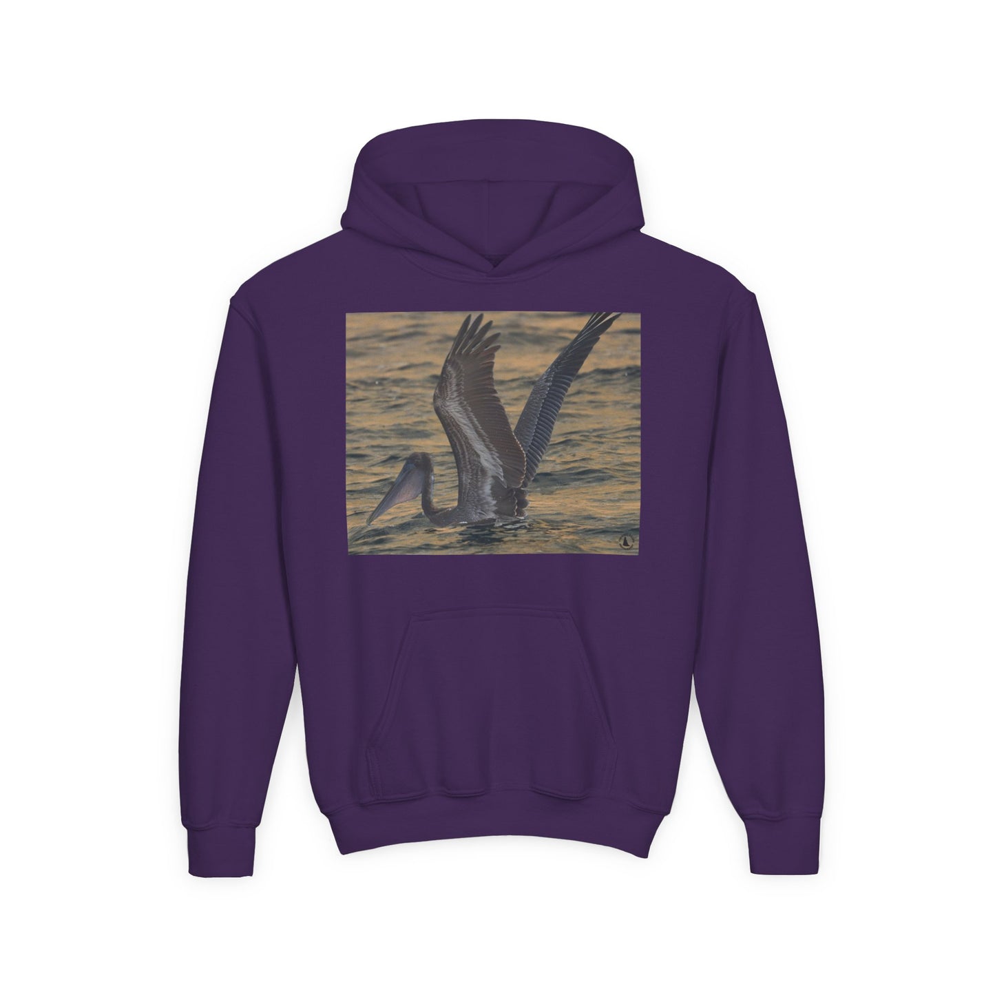 Youth Pelican Sunset Hoodie — Kids Beach Wildlife Pullover