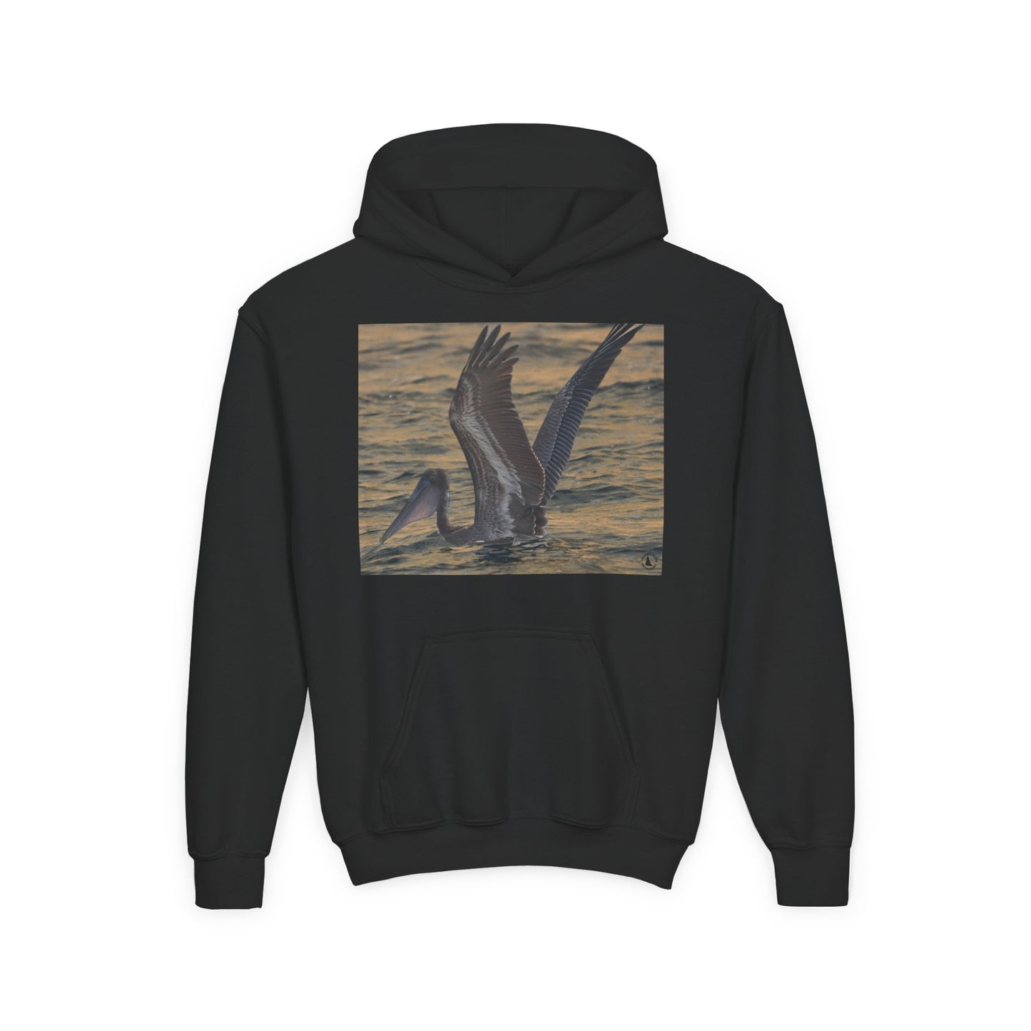Youth Pelican Sunset Hoodie — Kids Beach Wildlife Pullover
