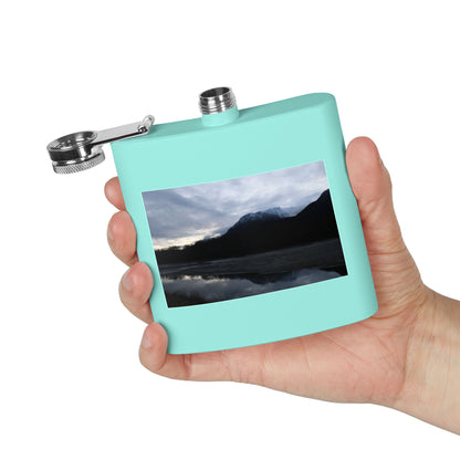 Mountain Lake Evening Stainless Steel Flask — 6oz Wilderness Hip Flask