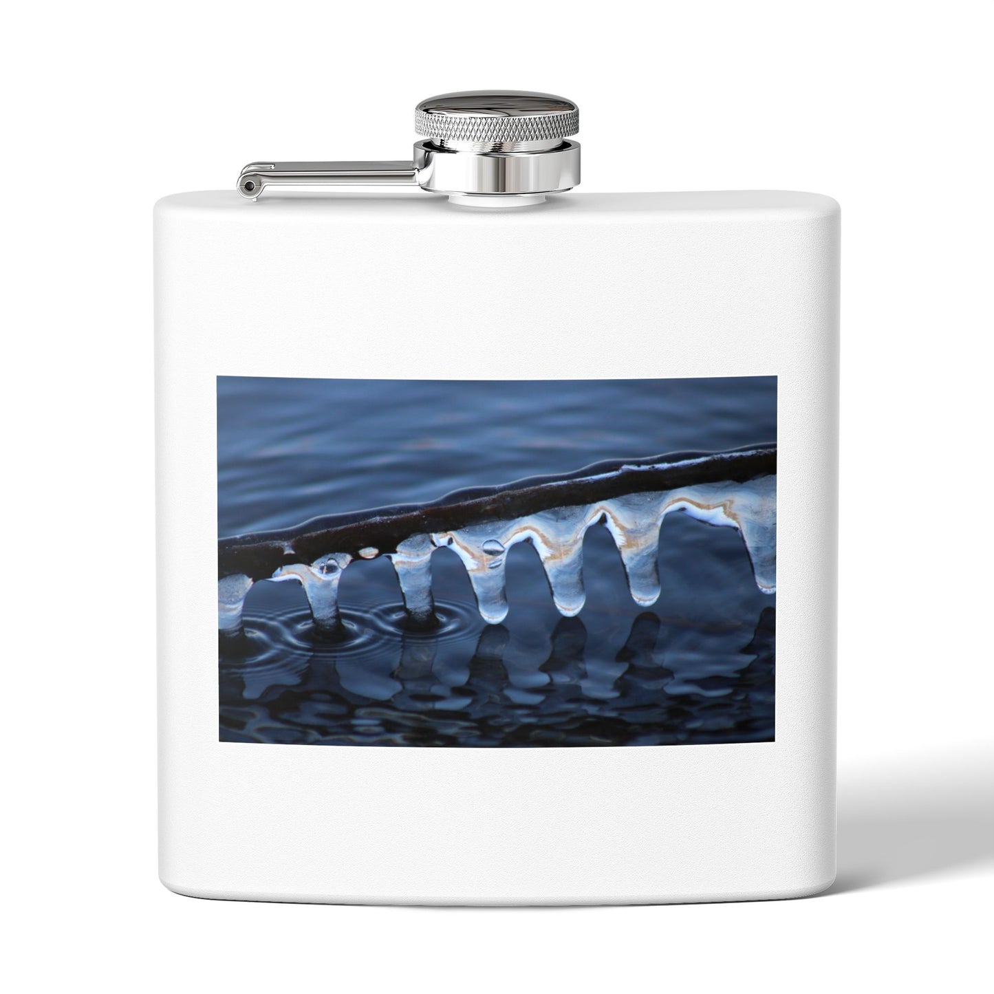 Ice Edge Flask — 6oz Stainless Steel Hip Flask with Winter Water Photography