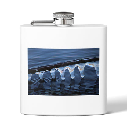 Ice Edge Flask — 6oz Stainless Steel Hip Flask with Winter Water Photography