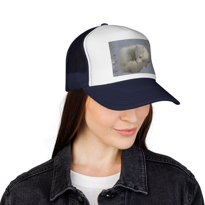 Arctic Fox Trucker Cap — Cute Sleeping Fox Photo Mesh Hat