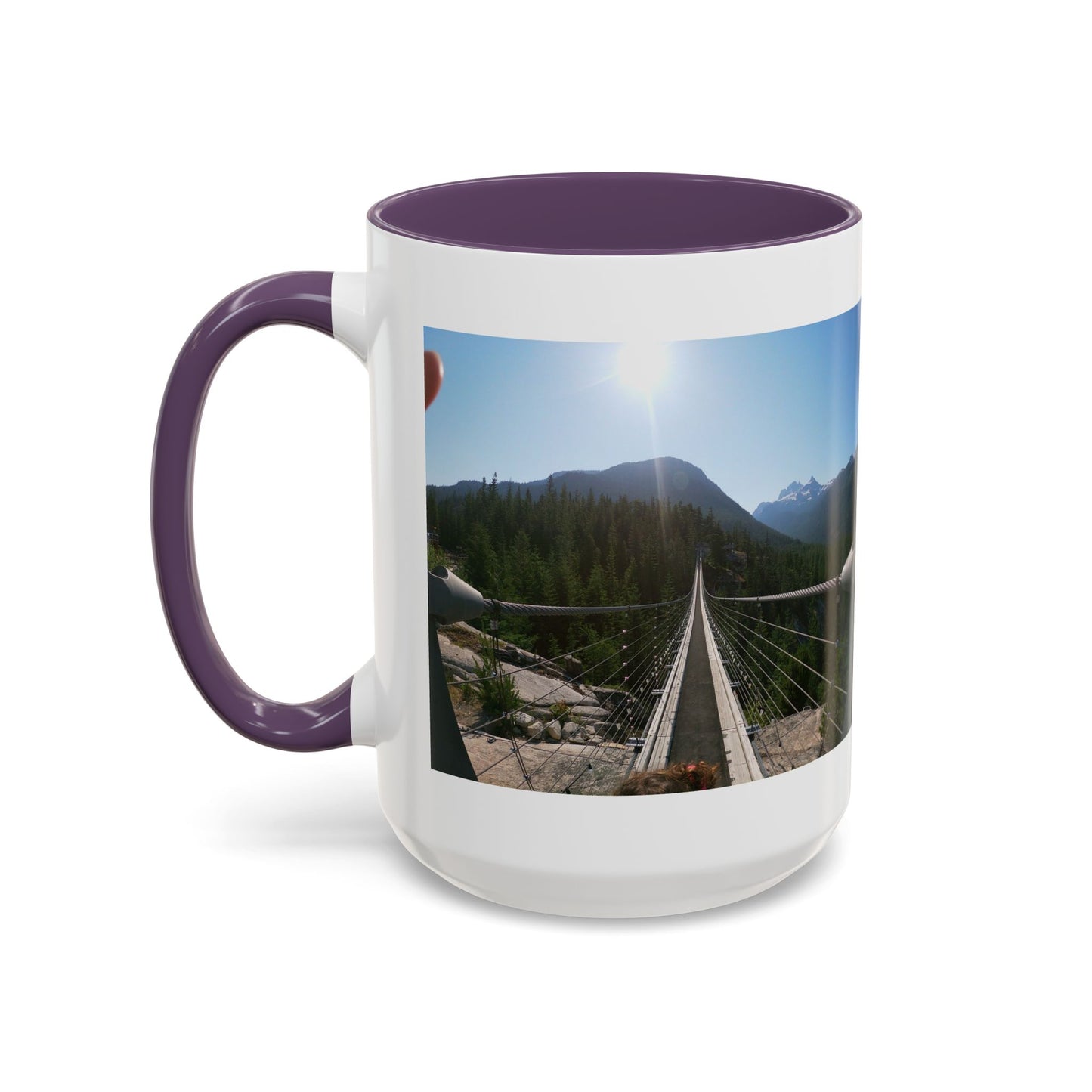 Bridge Trail Scenic Coffee Mug — Mountain Suspension Bridge Photo Accent Mug