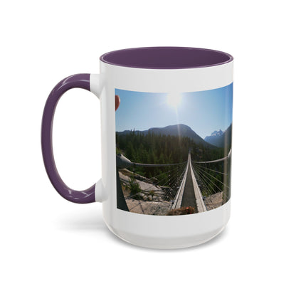 Bridge Trail Scenic Coffee Mug — Mountain Suspension Bridge Photo Accent Mug