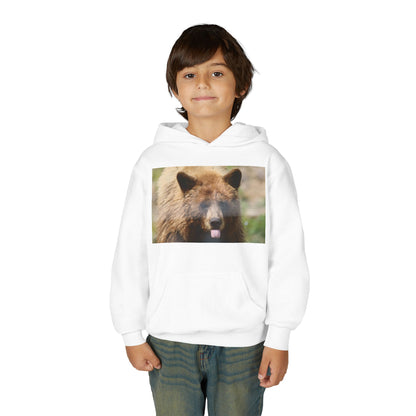 Youth Bear Hoodie — Cute Tongue-Out Bear Photo Kids Pullover