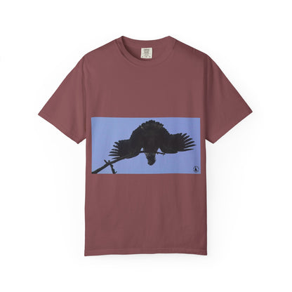 Aerial Raven: Black Wing Silhouette, Overhead Flight Perspectivephotography shirts