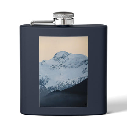 Mountain Peak 6oz Stainless Steel Flask — Snowy Summit Photo Design