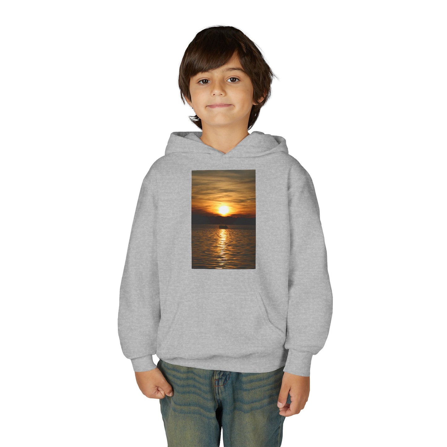 Youth Hoodie with Golden Sunset Photo - Beach Vibes Kids Pullover