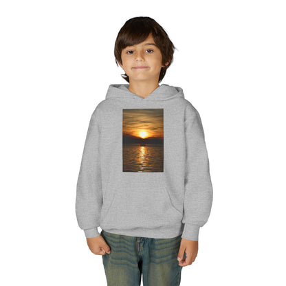 Youth Hoodie with Golden Sunset Photo - Beach Vibes Kids Pullover