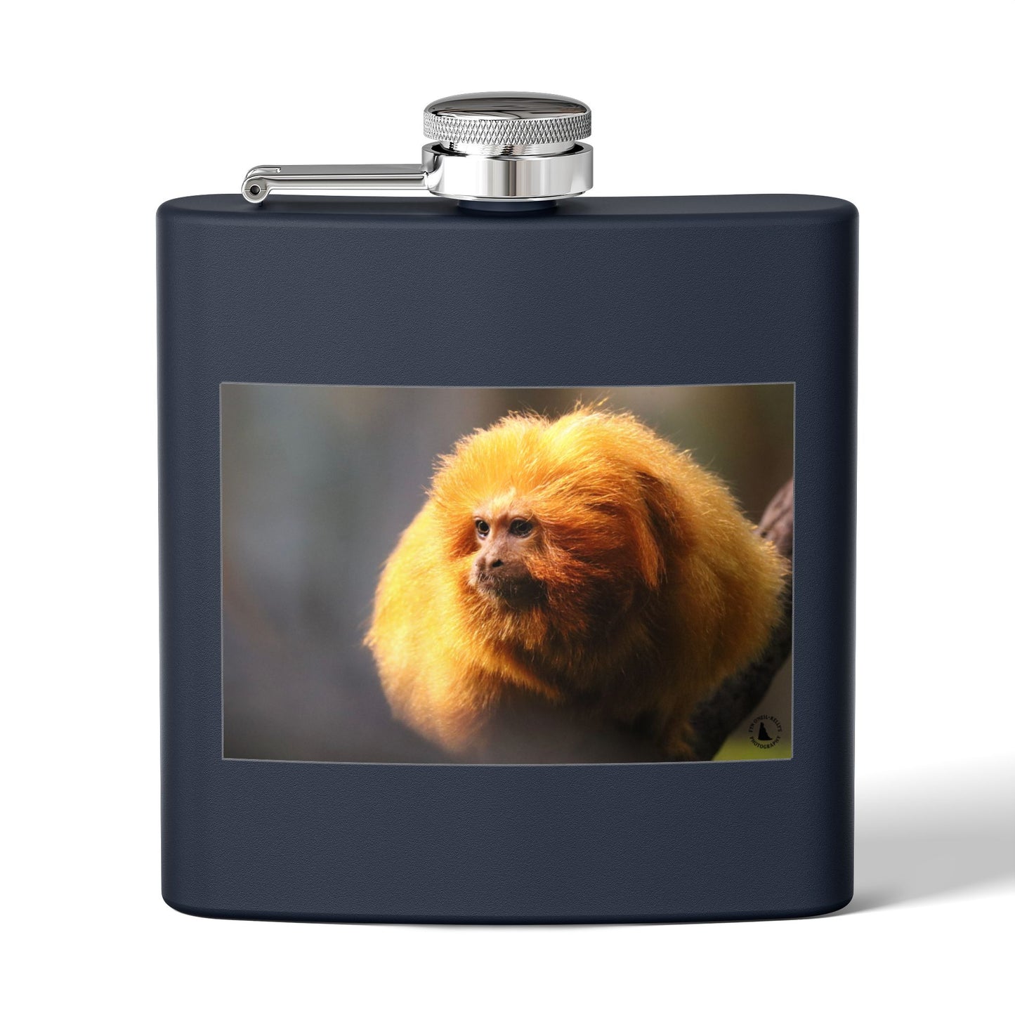 6oz Stainless Steel Flask with Golden Lion Tamarin Photo