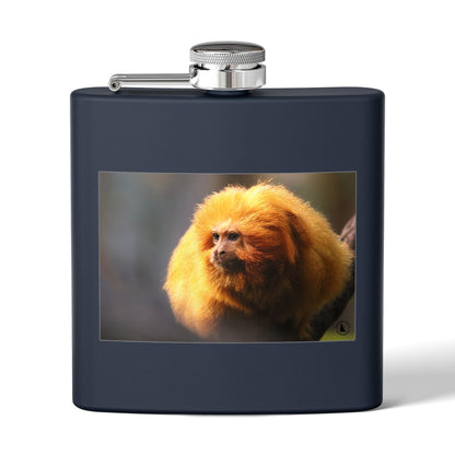 6oz Stainless Steel Flask with Golden Lion Tamarin Photo
