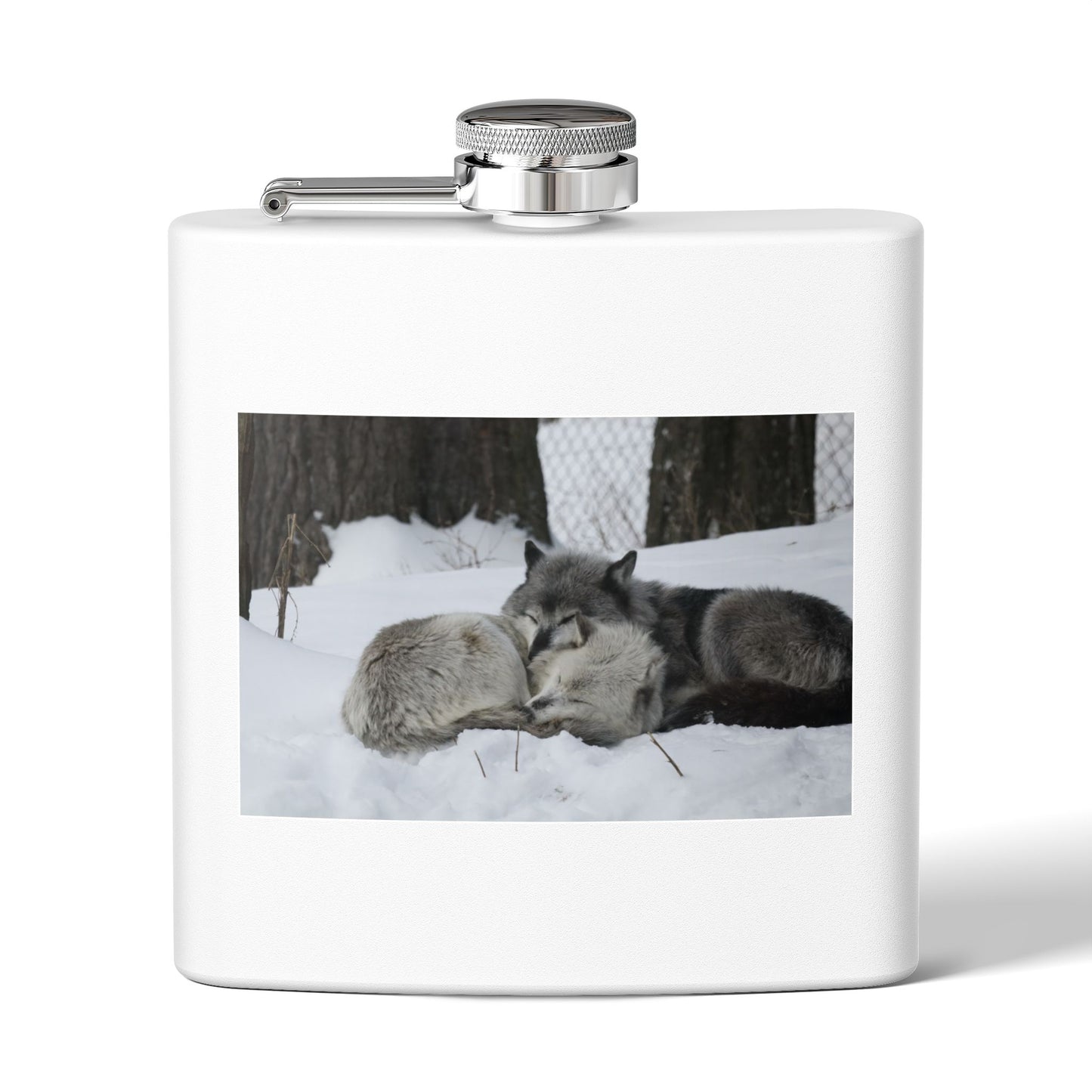 Wolf Pair Photo Stainless Steel Flask — 6oz Winter Wildlife Hip Flask