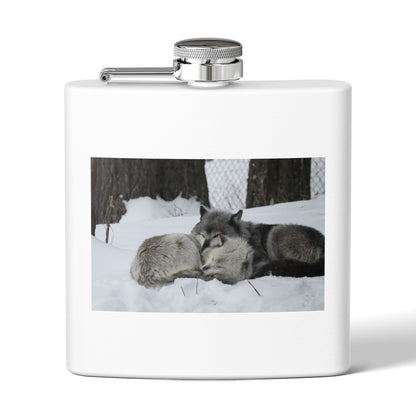 Wolf Pair Photo Stainless Steel Flask — 6oz Winter Wildlife Hip Flask