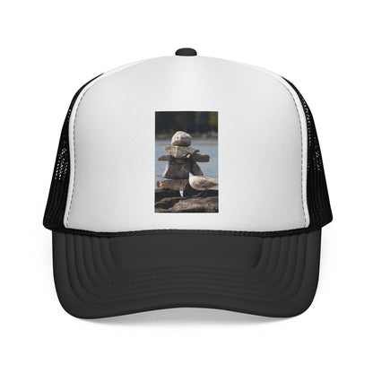 Seagull Stacked Rocks Trucker Cap — Coastal Beach Vibes Hat