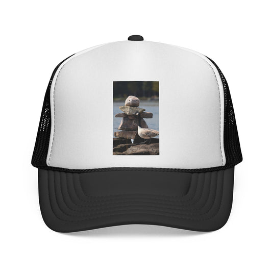 Seagull Stacked Rocks Trucker Cap — Coastal Beach Vibes Hat