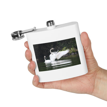 Swan Pair 6oz Stainless Steel Flask — Elegant Wildlife Photo Hip Flask