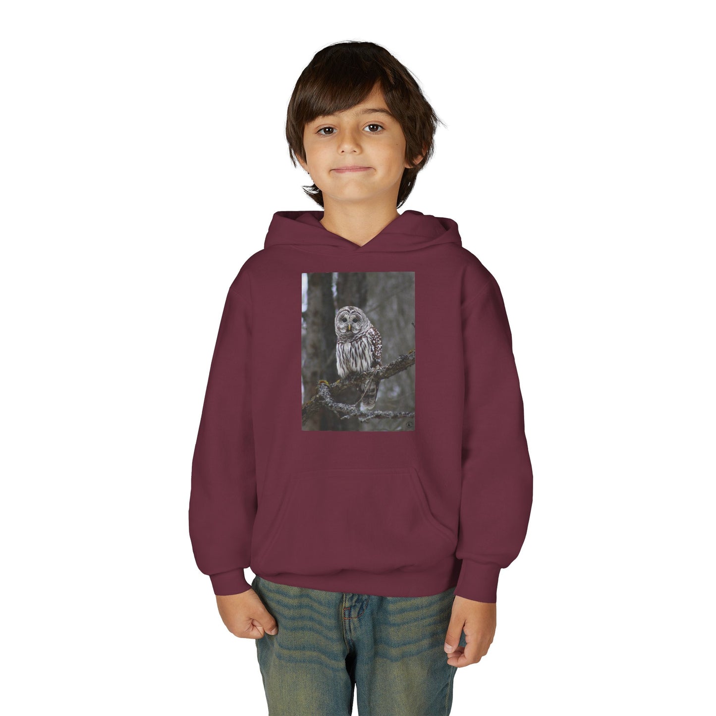 Owl Portrait Youth Hoodie — Realistic Forest Owl Graphic