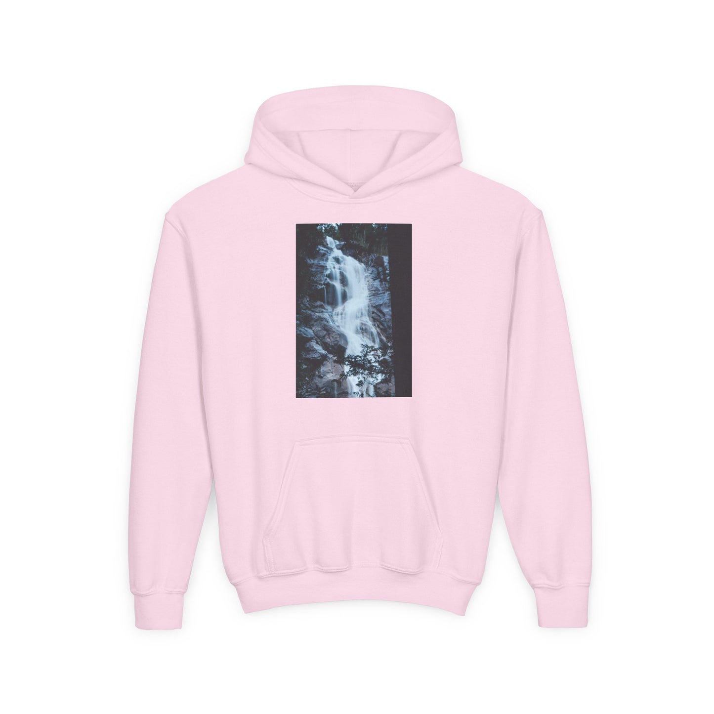 Youth Waterfall Hoodie — Scenic Nature Graphic Sweatshirt