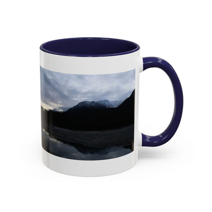 Scenic Mountain Lake Accent Coffee Mug — Moody Sunset Reflection (11oz & 15oz)