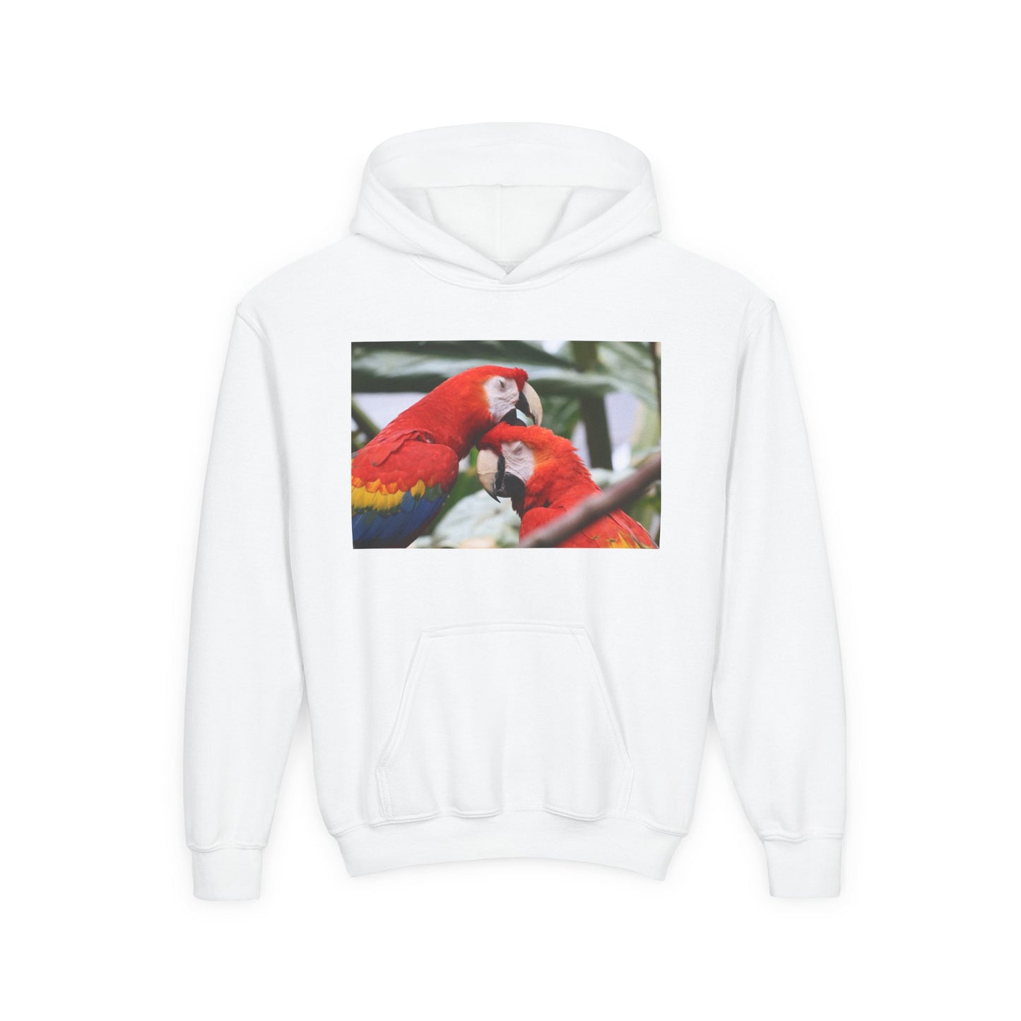 Youth Parrot Hoodie – Colorful Scarlet Macaw Kids Pullover