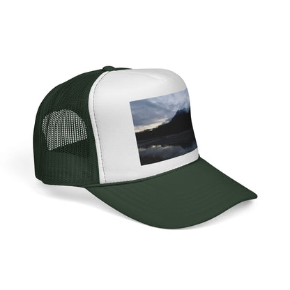 Mountain Lake Trucker Cap — Scenic Nature Photo Mesh Hat