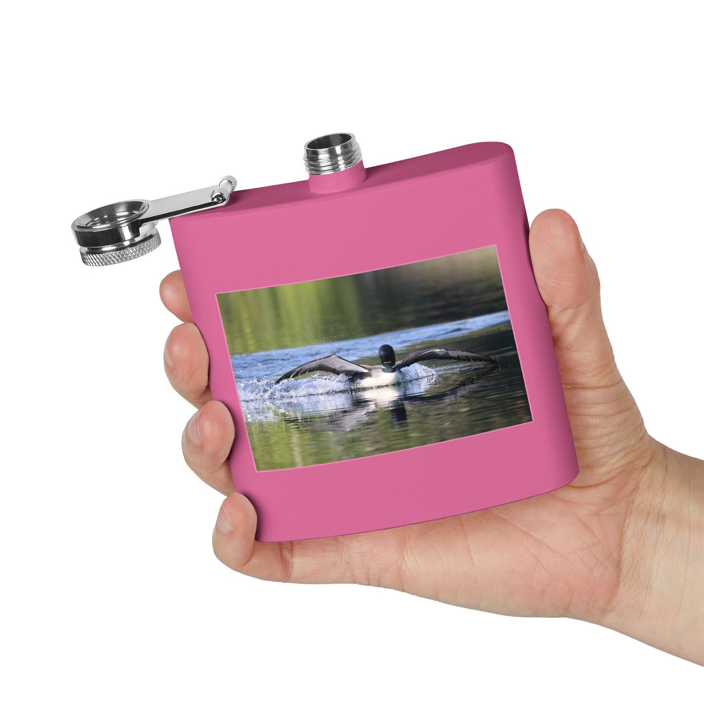 6oz Stainless Steel Flask with Diving Loon Photo – Wildlife Gift for Outdoor Enthusiasts