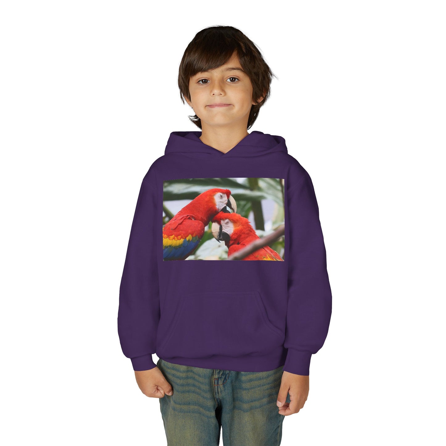 Youth Parrot Hoodie – Colorful Scarlet Macaw Kids Pullover
