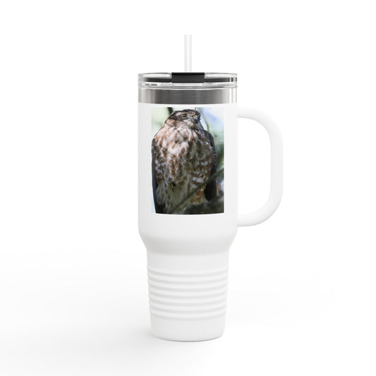 40oz Insulated Travel Mug — Photoreal Hawk Nature Tumbler