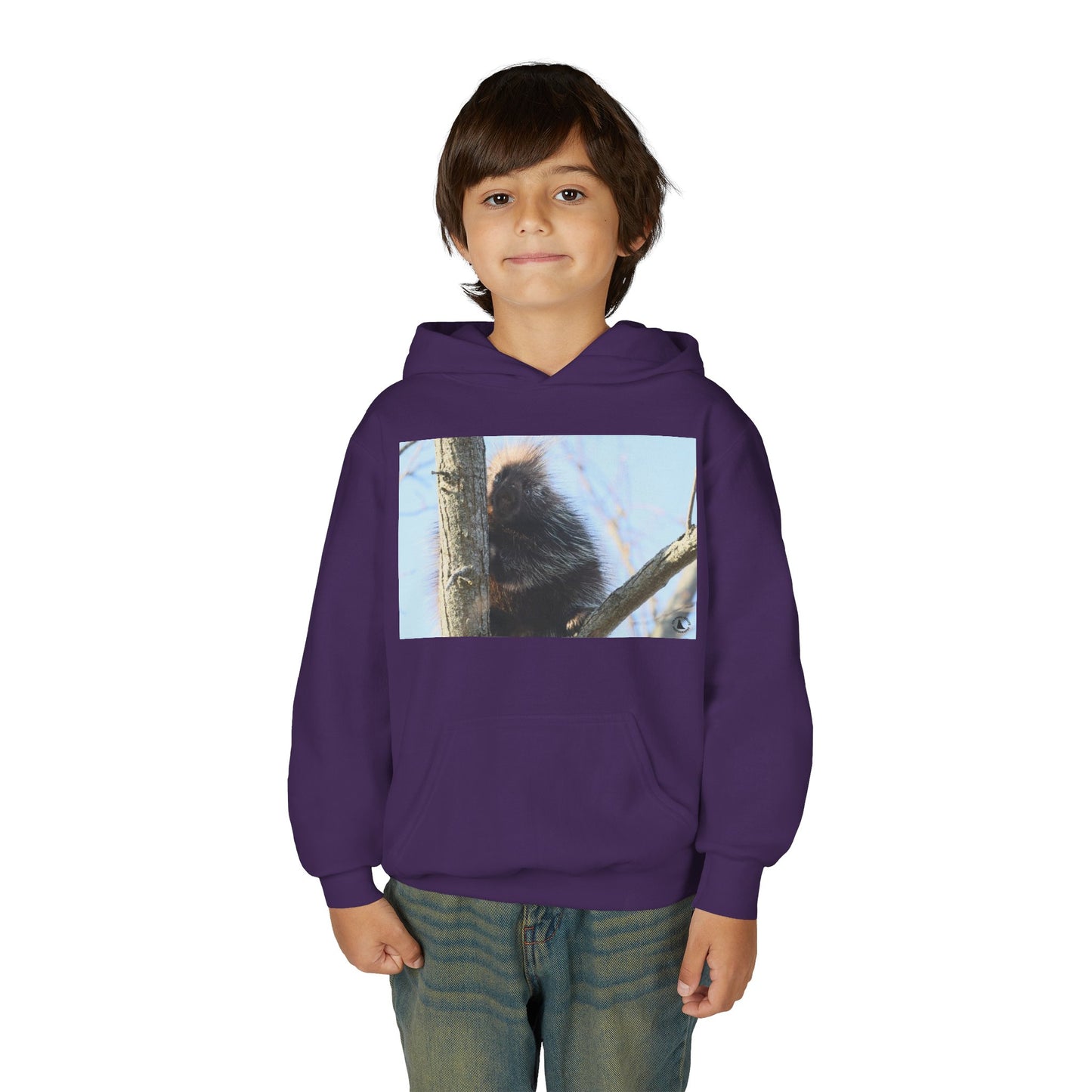 Youth Hoodie with Tree-Climbing Porcupine Photo – Cute Wildlife Kids Sweatshirt
