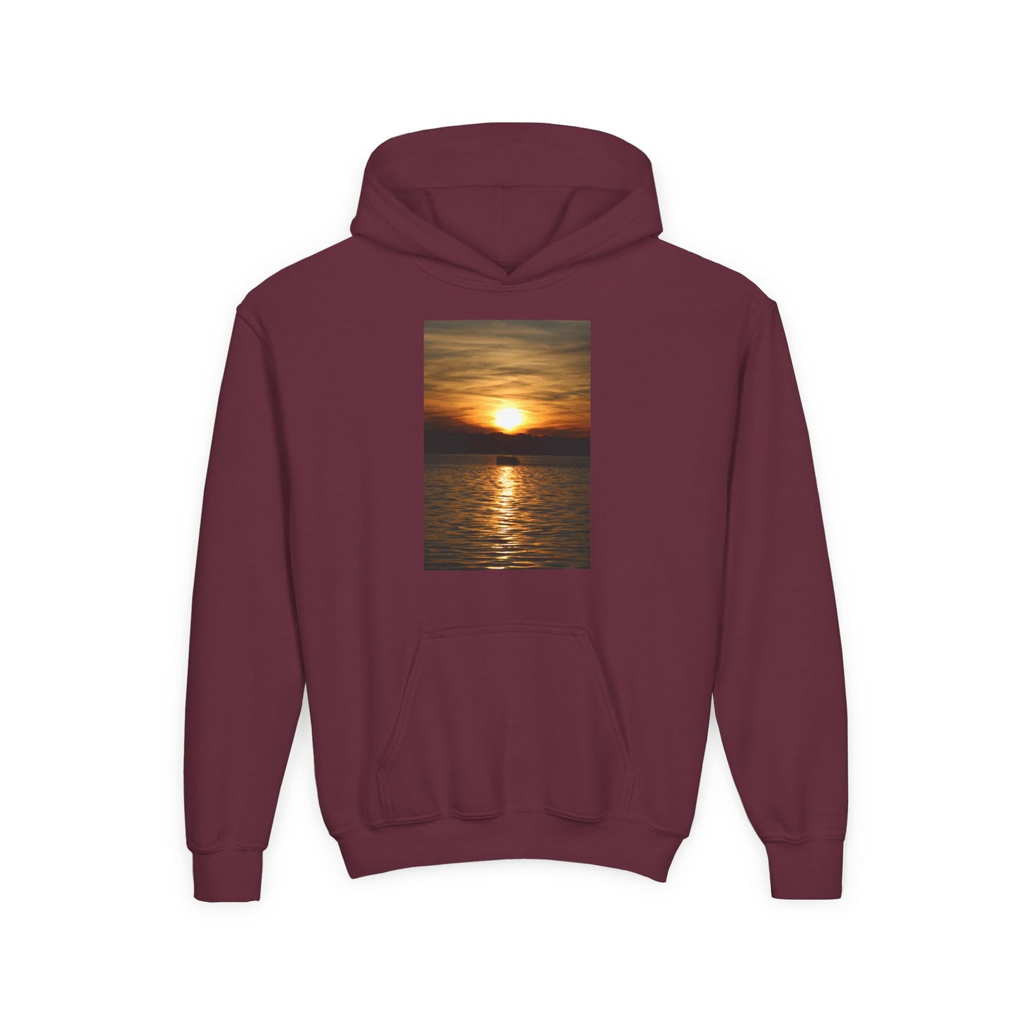 Youth Hoodie with Golden Sunset Photo - Beach Vibes Kids Pullover